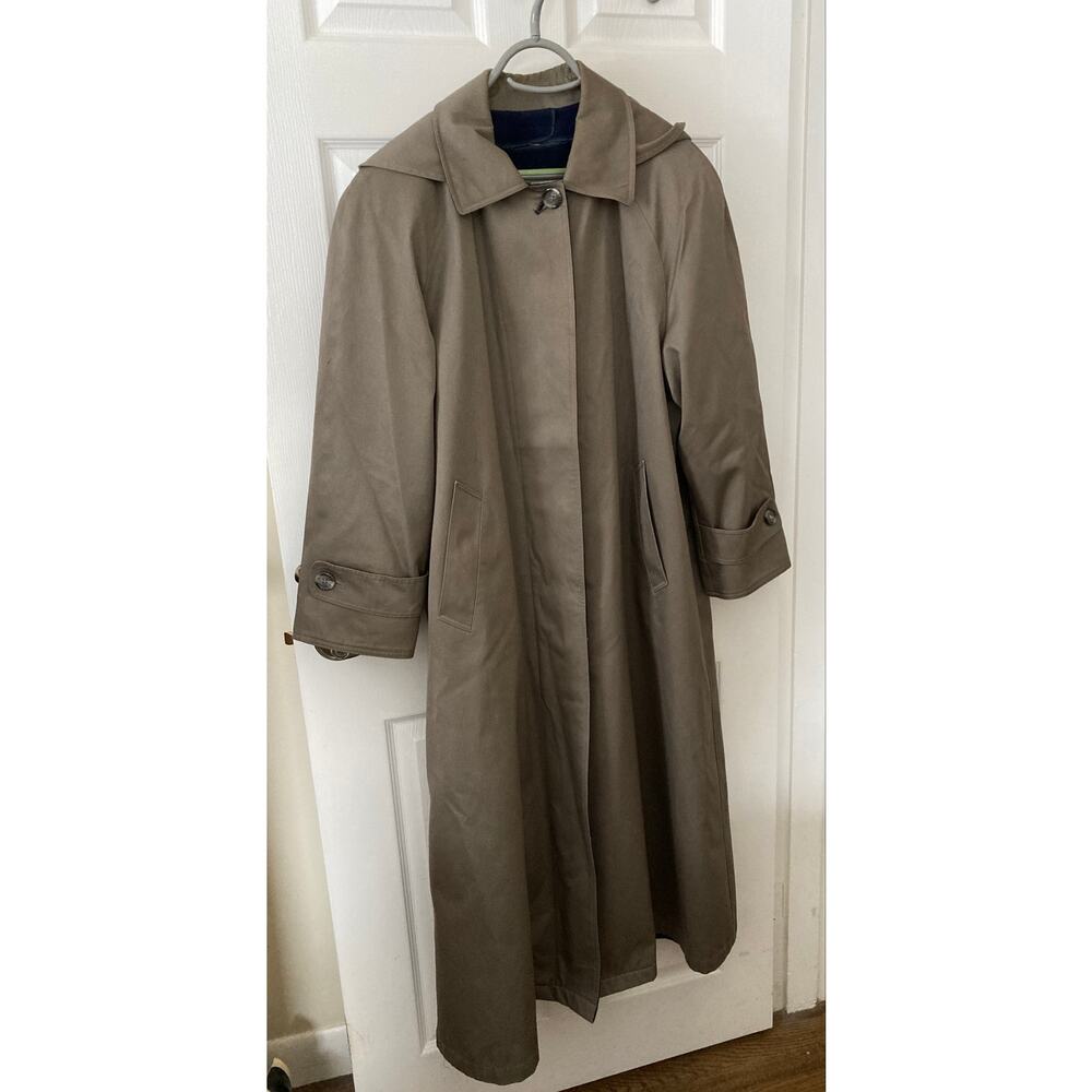 London Fog Taupe Long Lined Trench Coat 14 EUC
